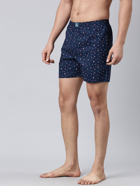 Navy Blue Printed Pure Cotton Boxer